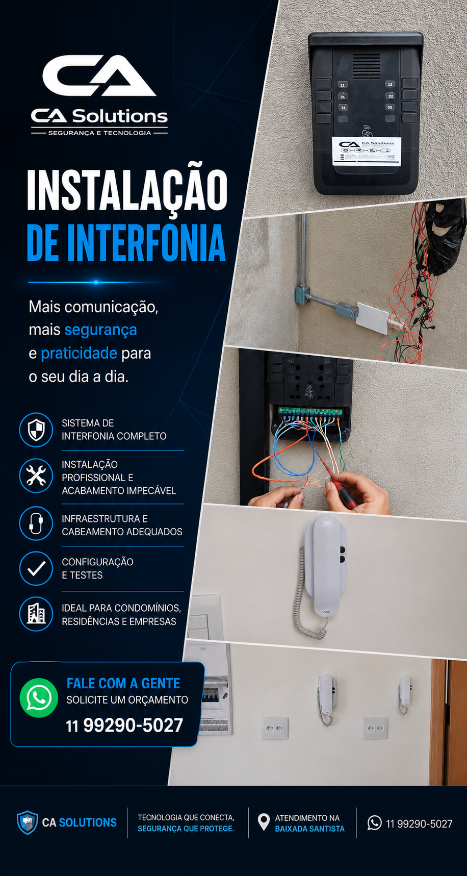 Publicação com detalhes de porteiro eletrônico, cabeamento e interfones.