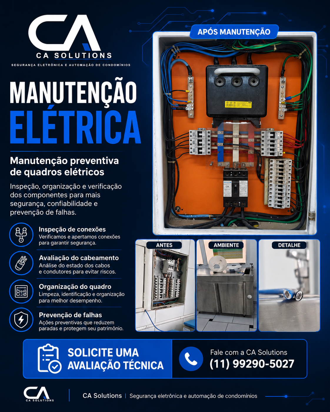 Manutenção preventiva e corretiva das instalações.